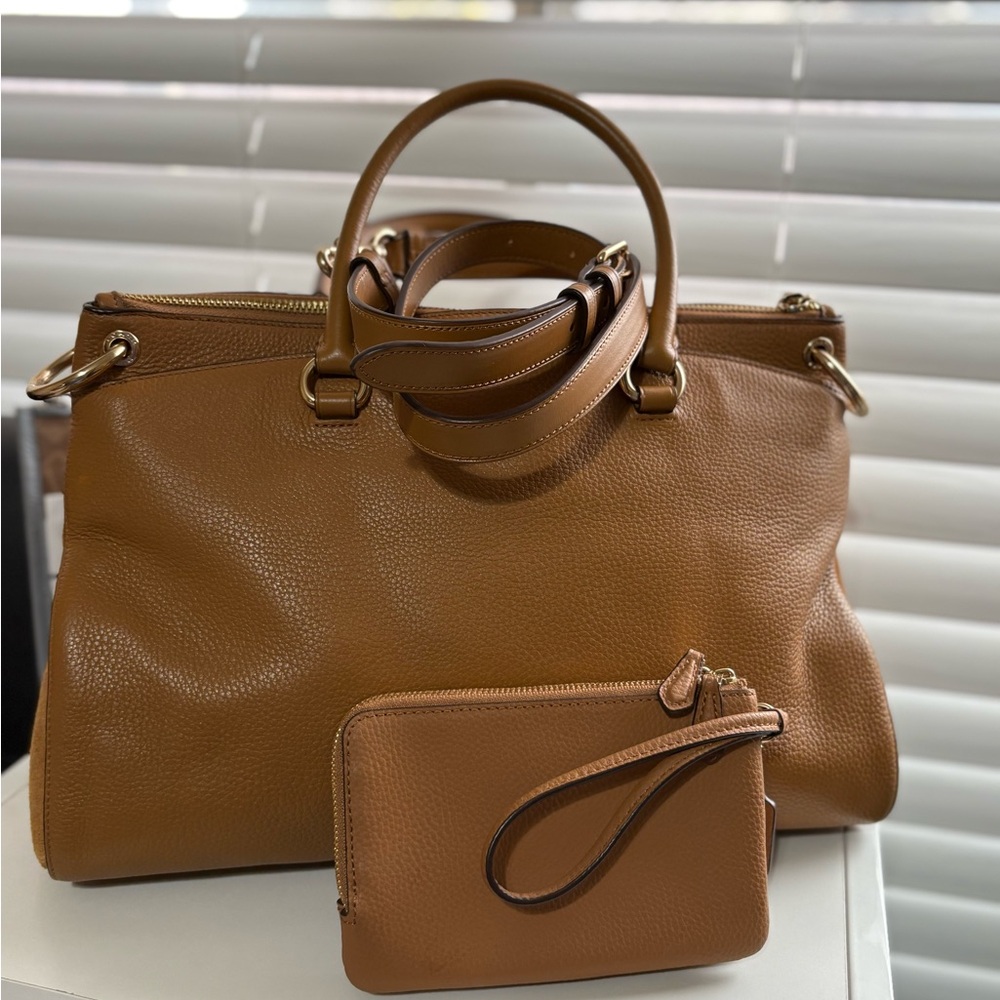 Coach Pebbled Leather Satchel and Wristlet in Brown - Picture 3 of 12